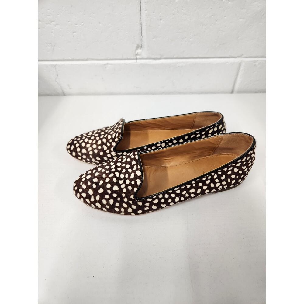 J.Crew Women's Animal Print Calf Hair Smoking Loafers, Sz 7.5, Brown & Cream